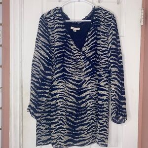 COLDWATER CREEK Women’s Blue and White Zebra Print Wrap Sheer Blouse Size XL